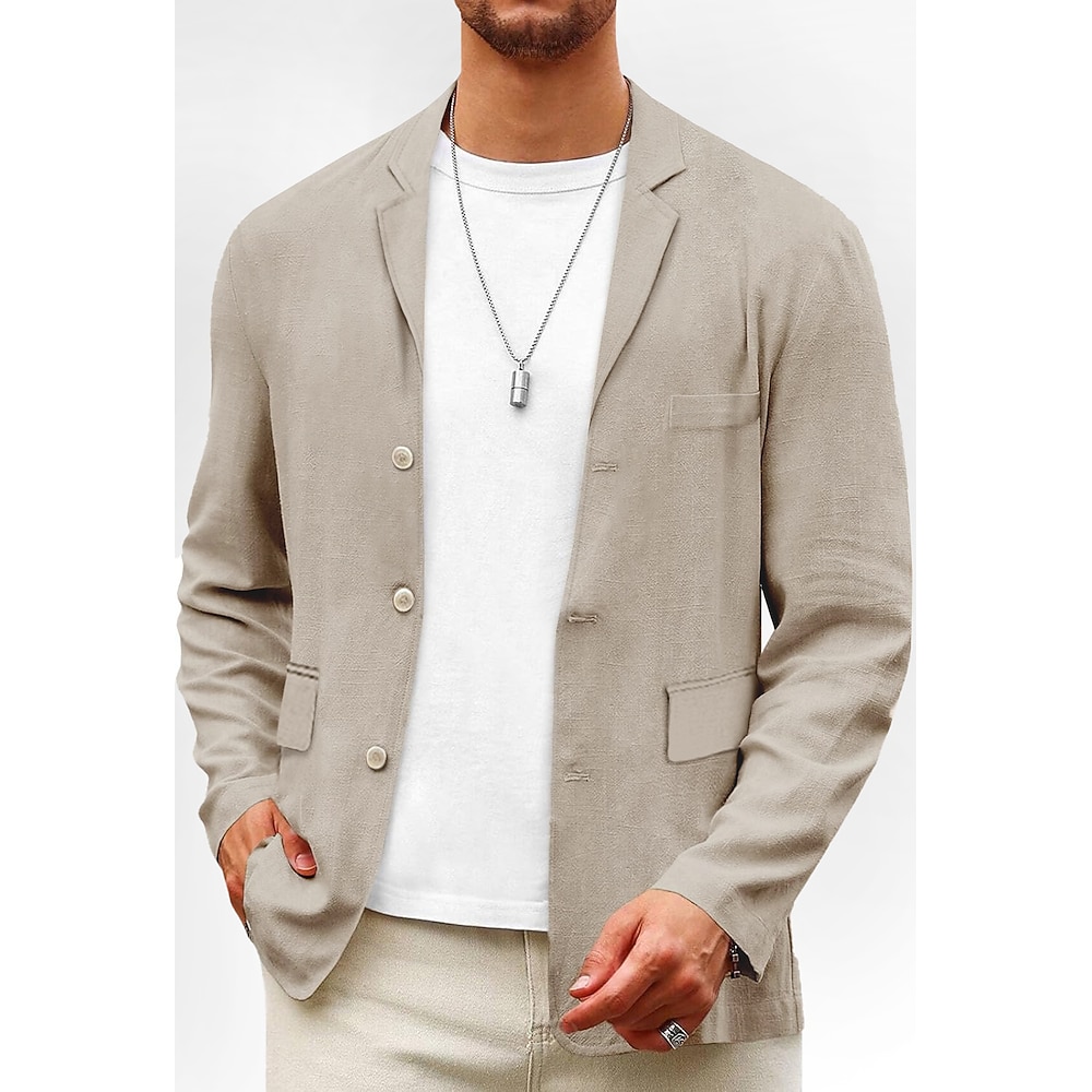 Herren Leichte Jacke Sport Jacke Leinen-Blazer Outdoor Sport Frühling Sommer Baumwolle und Leinen Feste Farbe Bequem Einreihiger Verschluss Blazer Hellgrün Marineblau Braun Kaki Lightinthebox