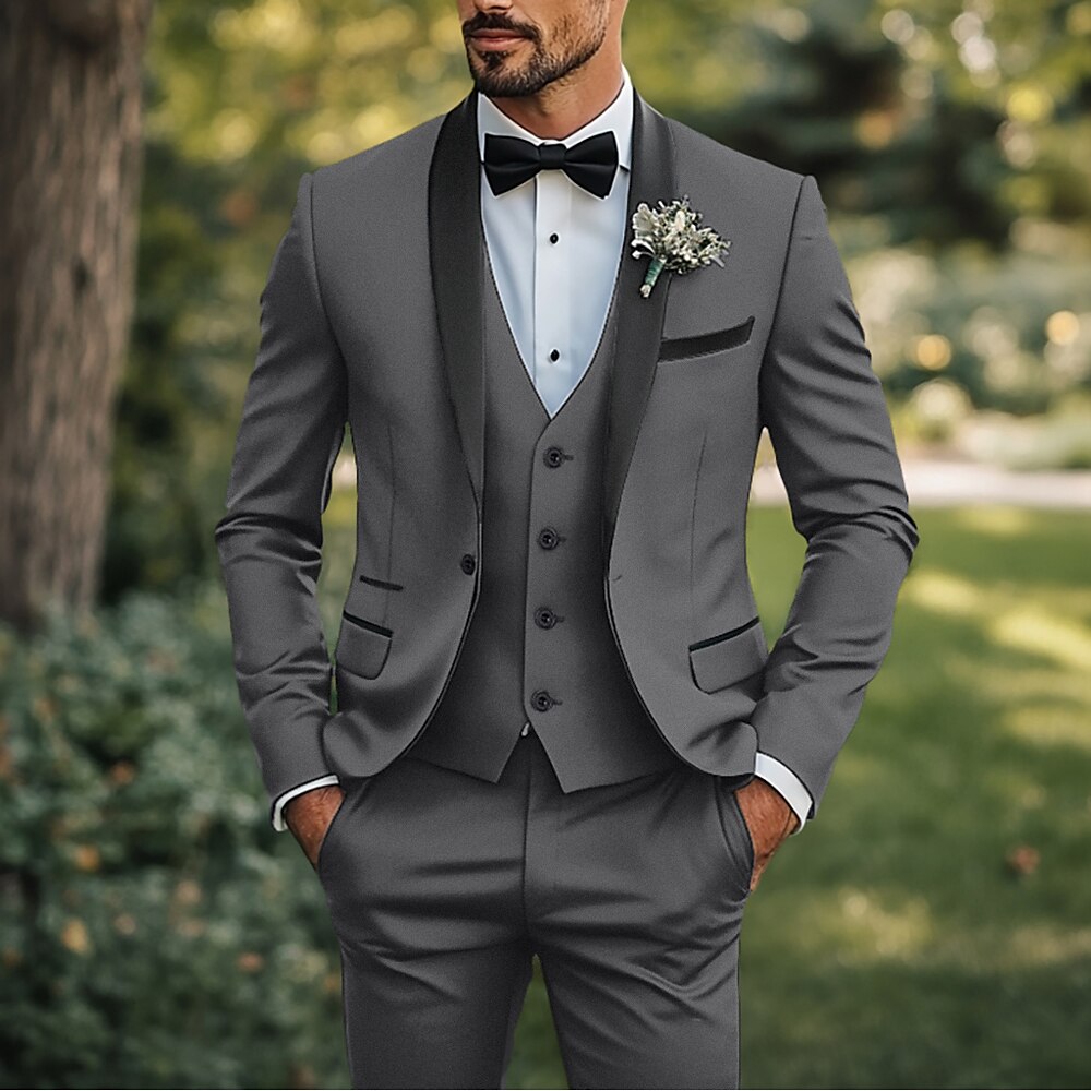 Hochzeitsballanzüge für Herren Schwarz Rot Geschäftlich Formal Sommer Einfarbig Standard Passform 3-teilig Einfach knöpfig Lightinthebox
