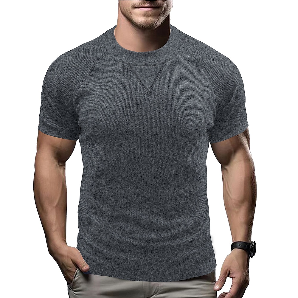 Herren T-Shirt mit Waffelmuster T Shirt Kurzarm-Shirt T-Shirt Glatt Rundhalsausschnitt Urlaub Strasse Kurzarm Grundlegend Bekleidung Polyester Modisch Designer Lightinthebox