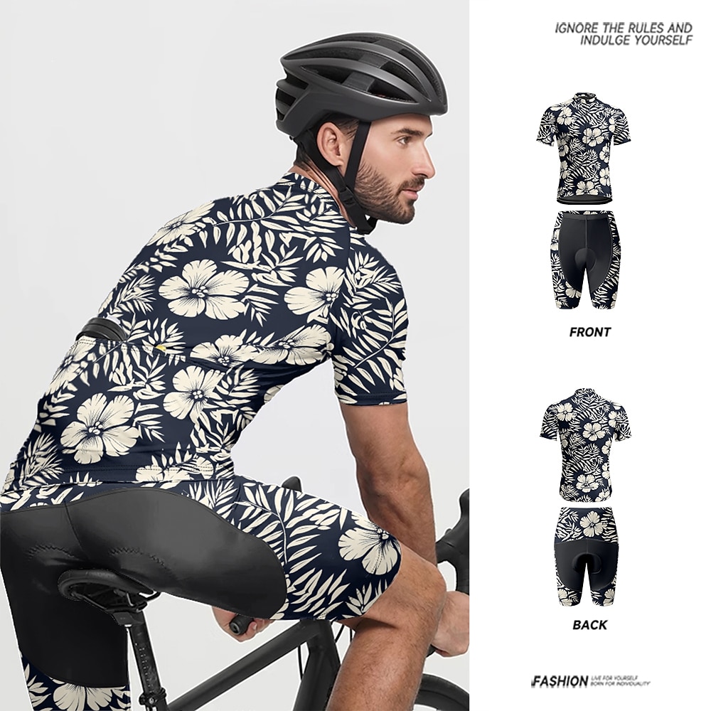 Herren Radtrikot mit Radhose fahrradbekleidung Kurzarm MTB Mountain Rennrad Königsblau Blau Dunkelblau Blumen Pflanzen Fahhrad Spandex Sport Blumen Pflanzen Bekleidung Lightinthebox