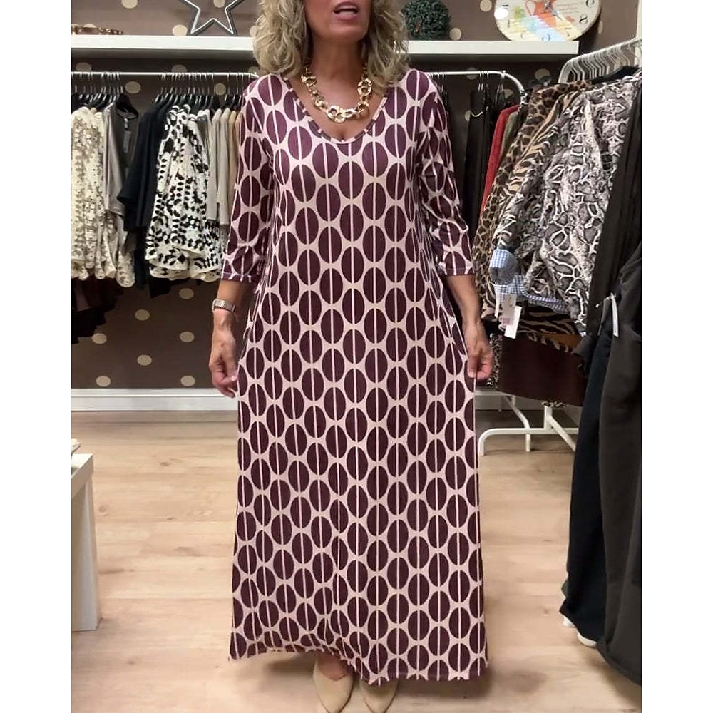 Damen Casual kleid Stilvoll Brautkleider schlicht Urlaub Täglich Regular Fit Geometrisch 3/4 Ärmel V Ausschnitt Schwarz Wein Purpur Grün Sommer Lightinthebox