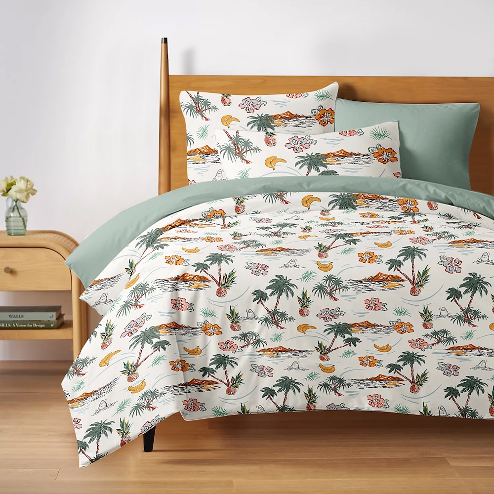 Tropisches Bettbezug Vollgröße Bettwäsche Set Blumenlinie Bett-Sets Quiltbezug Weich Leicht Komforter-Bedeckung mit 2 Kopfkissenbezügen für Sommer Frühling Lightinthebox