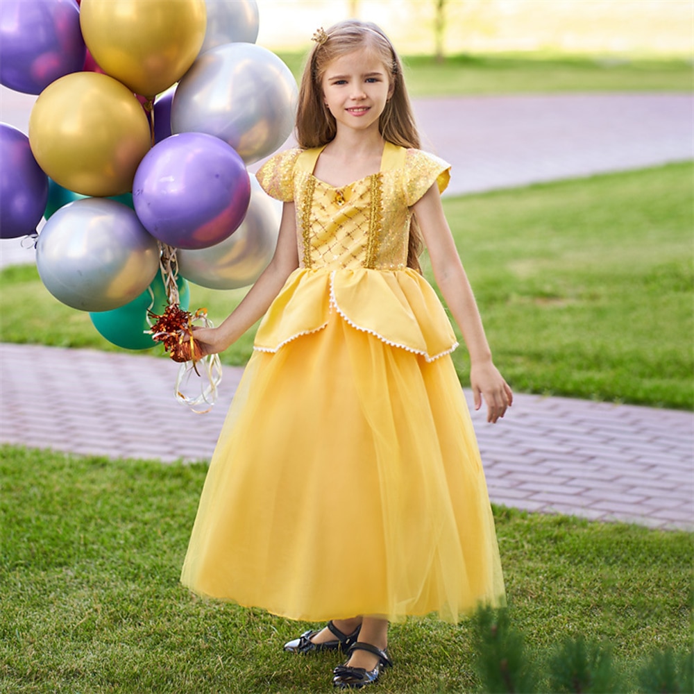 kinderkleidung Mädchen Kleid Feste Farbe Kurzarm Leistung Casual Gitter Patchwork bezaubernd Kostüm Polyester Midi Casual kleid A Linie Kleid Tüll-Kleid Sommer Frühling 4 Jahre Gelb Lightinthebox