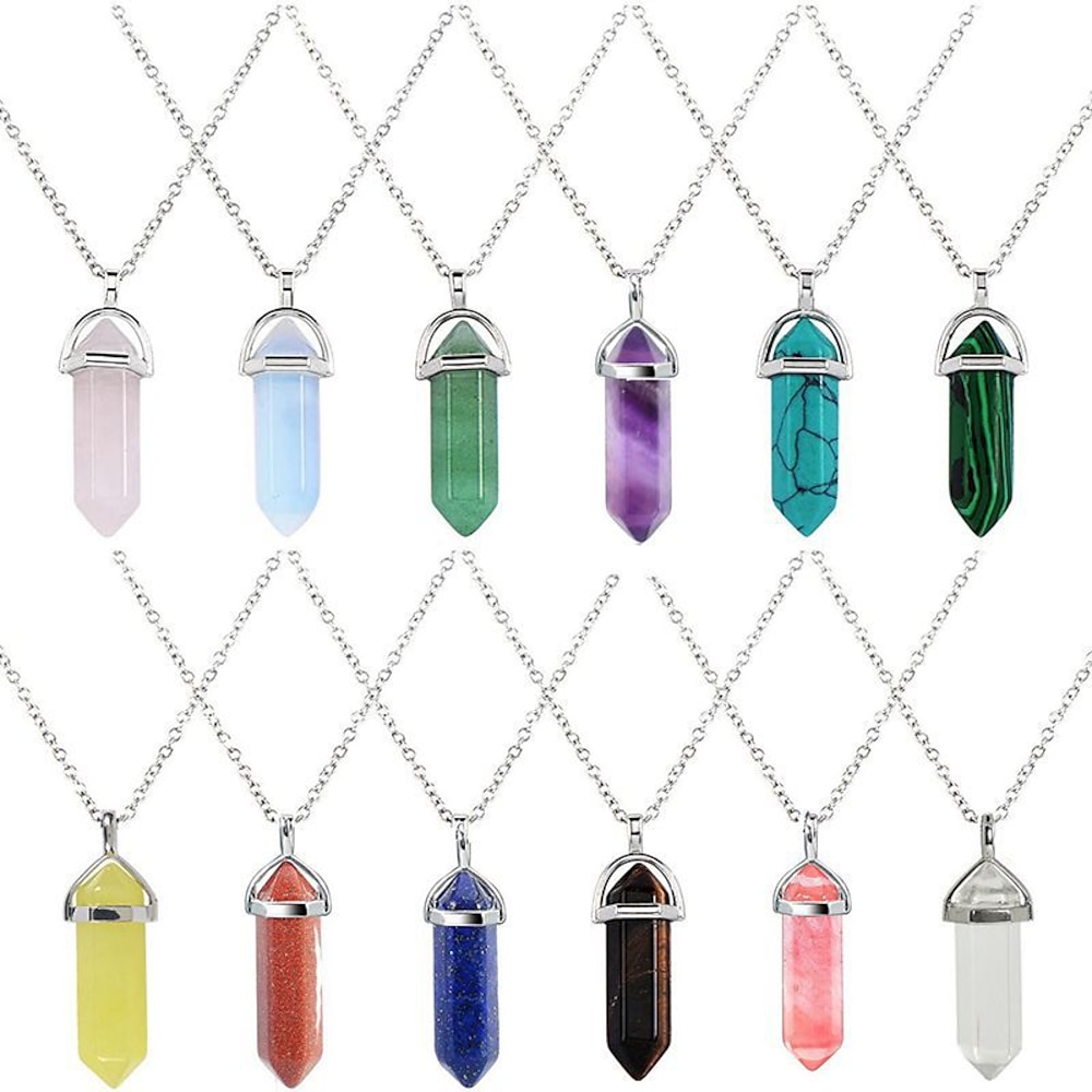 12 teile/satz natürliche stein amethyst halskette sechseckigen säulen kugel anhänger mondstein wicklung anhänger set Lightinthebox