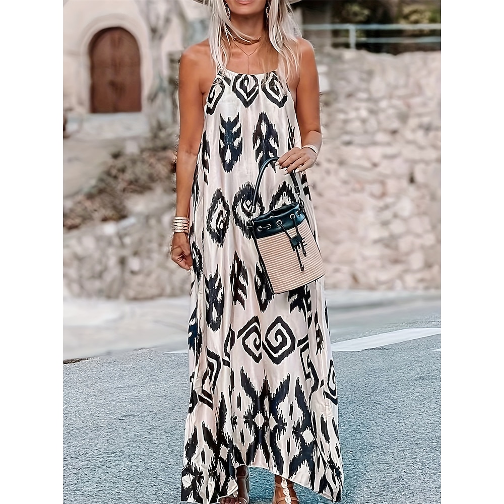 Damen Maxidress Etuikleid skims dress Schulterfreies Kleid Brautkleider schlicht Urlaub Casual Täglich Regular Fit Graphic Ärmellos Rundhalsausschnitt Schwarz Sommer Lightinthebox