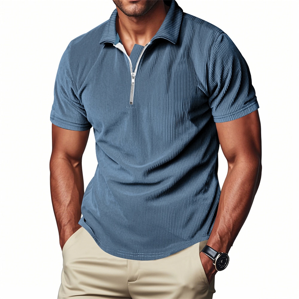 Herren Poloshirt mit Viertelreißverschluss Golfhemd Täglich Festtage Viertel Postleitzahl Kurzarm Modisch Basic Glatt Reißverschluss Sommer Frühling Regular Fit Schwarz Weiß Blau Khaki Grau Poloshirt Lightinthebox