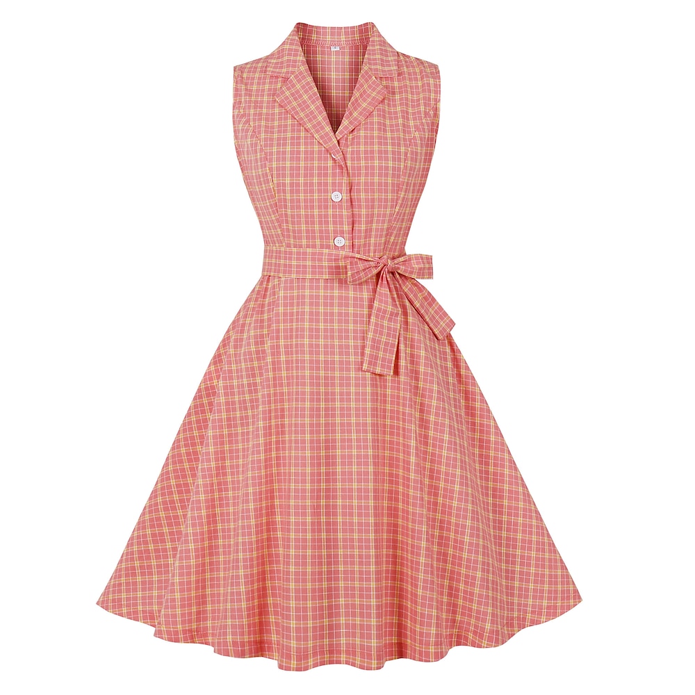 Elegant 1950s Vintage-Kleid Kleid A-Linie Kleid Teekleid Knie-Länge Damen Plaid A-Linie Weihnachten Karneval Silvester Abschlussball Freizeitskleidung Erwachsene Homecoming-Kleider Sommer Lightinthebox