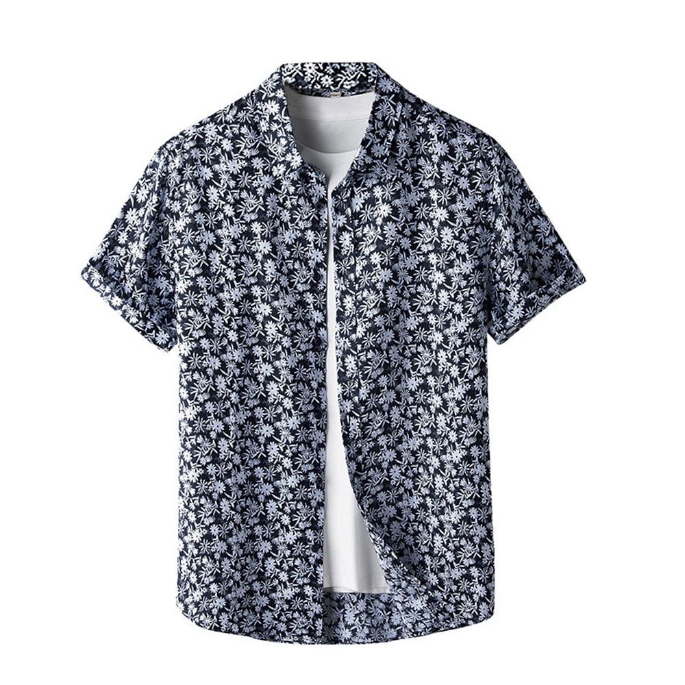 Herrenhemd aus 100 % Leinen mit Blumenrankenmuster und Button-Down-Hemd, Freizeithemd, kurze Ärmel, Vintage, Hawaiianisch, lässig, Leistung, Hochzeit, Jahrestag, Frühling, Sommer, Umlegekragen, Lightinthebox