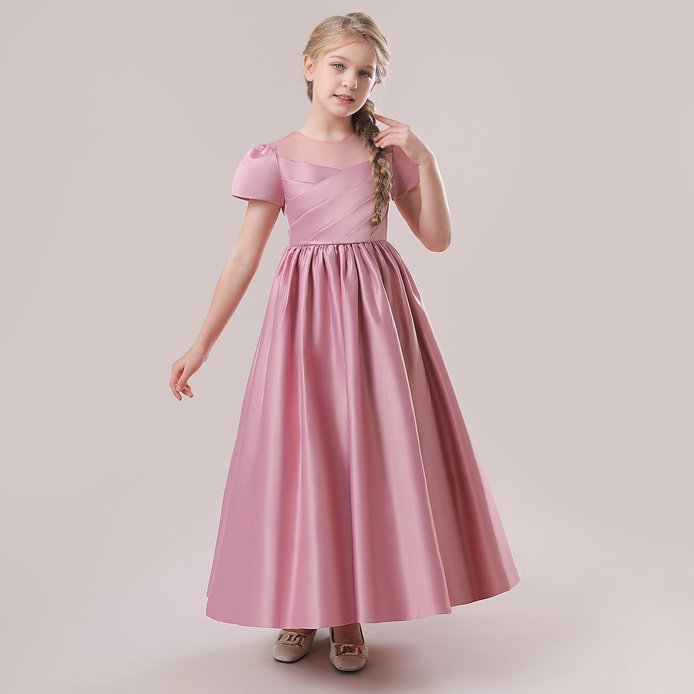 kinderkleidung Mädchen Party Kleid Feste Farbe Kurzarm Besondere Anlässe Prinzessin Polyester abendkleider Sommer Frühling 4-12 Jahre Mehrfarbig Weiß Champagner Lightinthebox