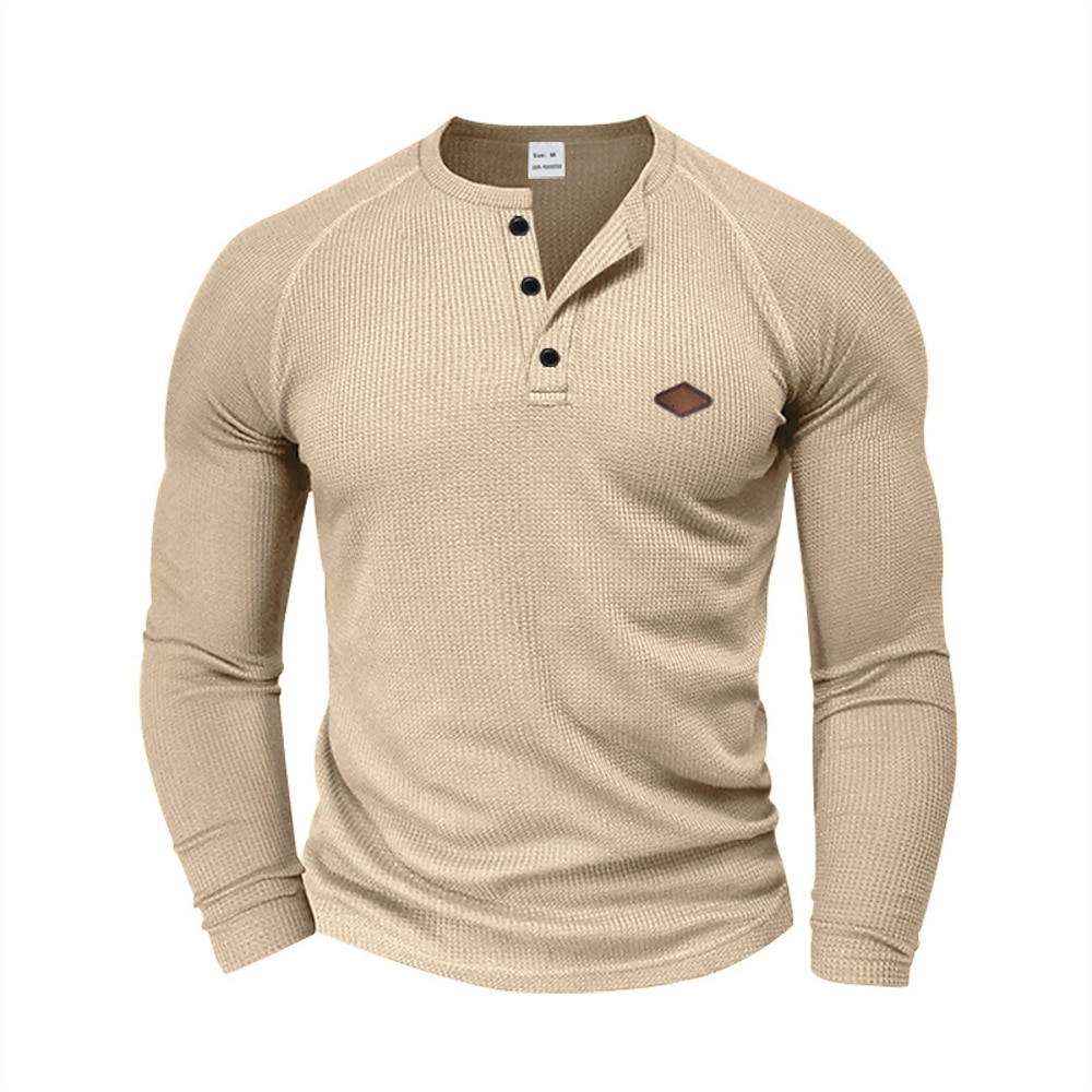 Herren Waffel-Shirt T Shirt Henley Shirt T-Shirt langarmshirt Solide / einfarbig Henley Urlaub Strasse Langarm Raglanärmel Bekleidung Polyester Modisch Designer Lightinthebox