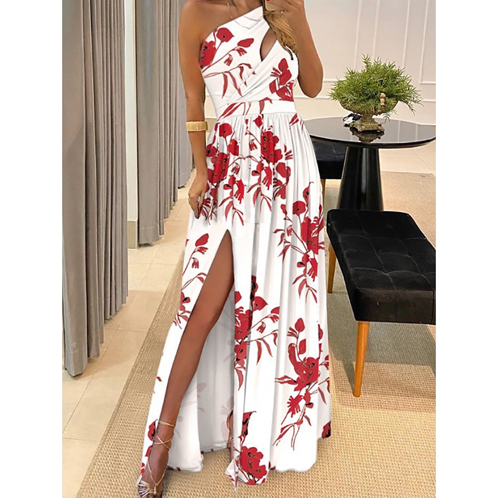 Damen Maxidress Corsagenkleider Faltenkleid Figurbetontes Kleid Schulterfreies Kleid Party Geburtstag Urlaub Täglich Regular Fit Graphic Ärmellos Ein-Schulter Dunkelrot Rosa Rote Blau Sommer Lightinthebox