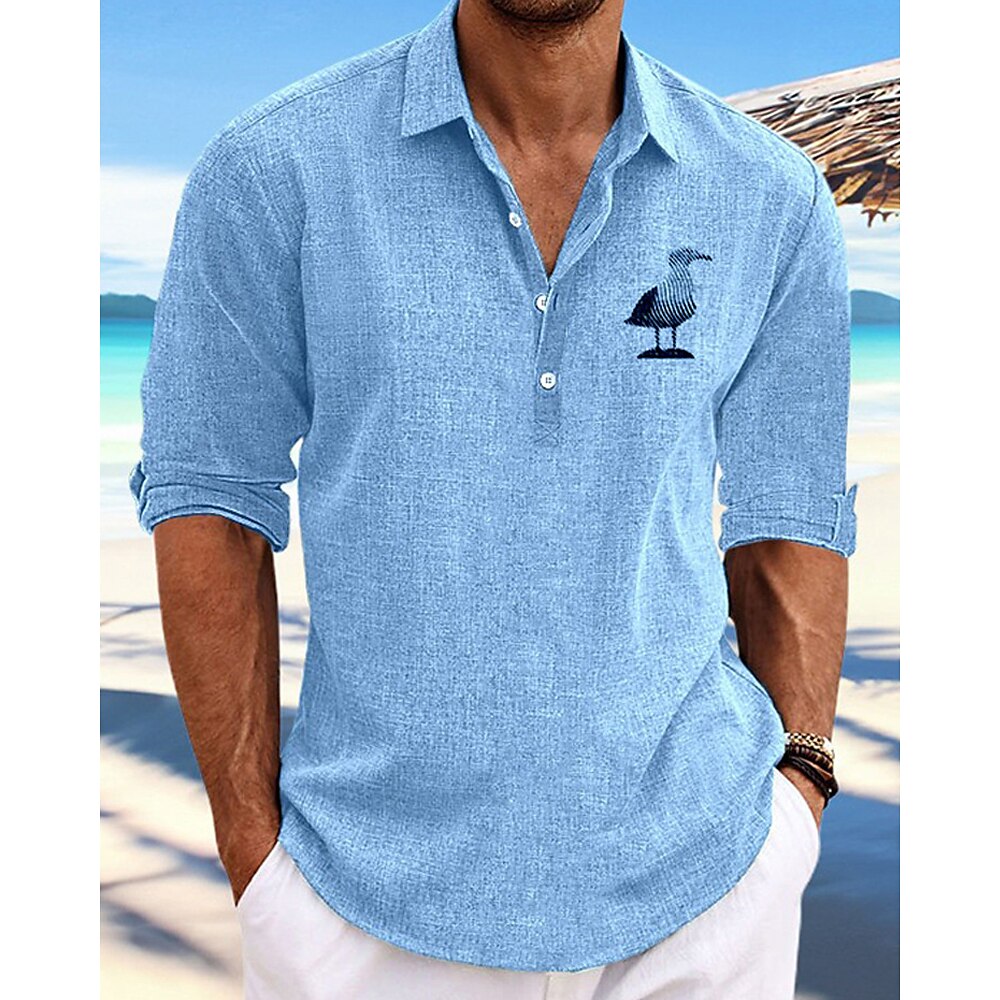 Herren Hemd leinenhemd Popover-Shirt Sommerhemd Lässiges Hemd Strandhemd Schwarz Blau Kaki Grau Langarm Tier Kargen Urlaub Hawaiianisch Button-Down Bekleidung Modisch Brautkleider schlicht Komfortabel Lightinthebox