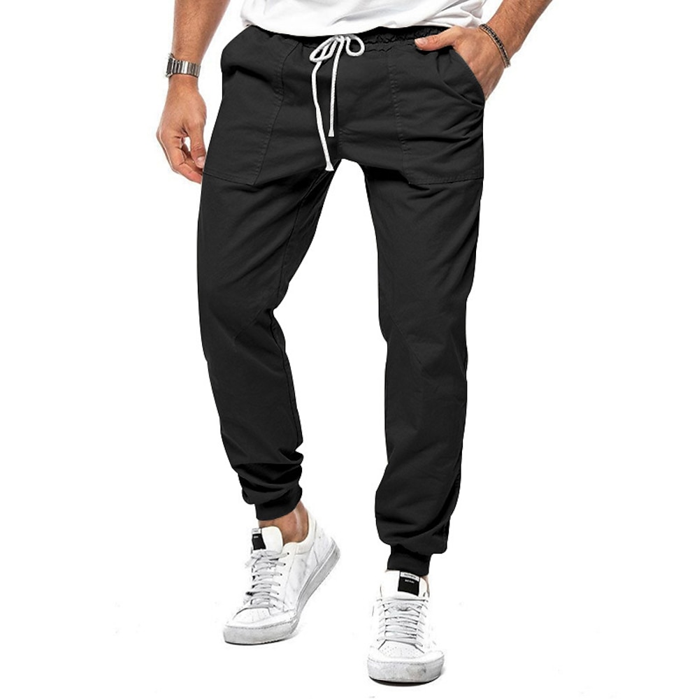 Herren Cargohose Cargohosen Cargohose Jogginghose Jogger Hose Hosen Kordelzug Elastische Taille Vordertasche Glatt Komfort Weich In voller Länge Party Geschäft Täglich Modisch Strassenmode Schwarz Lightinthebox