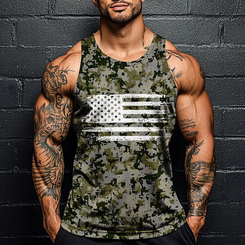 Herren camuflaje Tarnfarben T Shirt Shirt Ärmellos T-Shirt 3D-Druck Rundhalsausschnitt Hemd Urlaub Casual Hawaiianisch Festtage Rote Marineblau Grün Sommer Frühling Bekleidung S M L XL XXL XXXL Lightinthebox