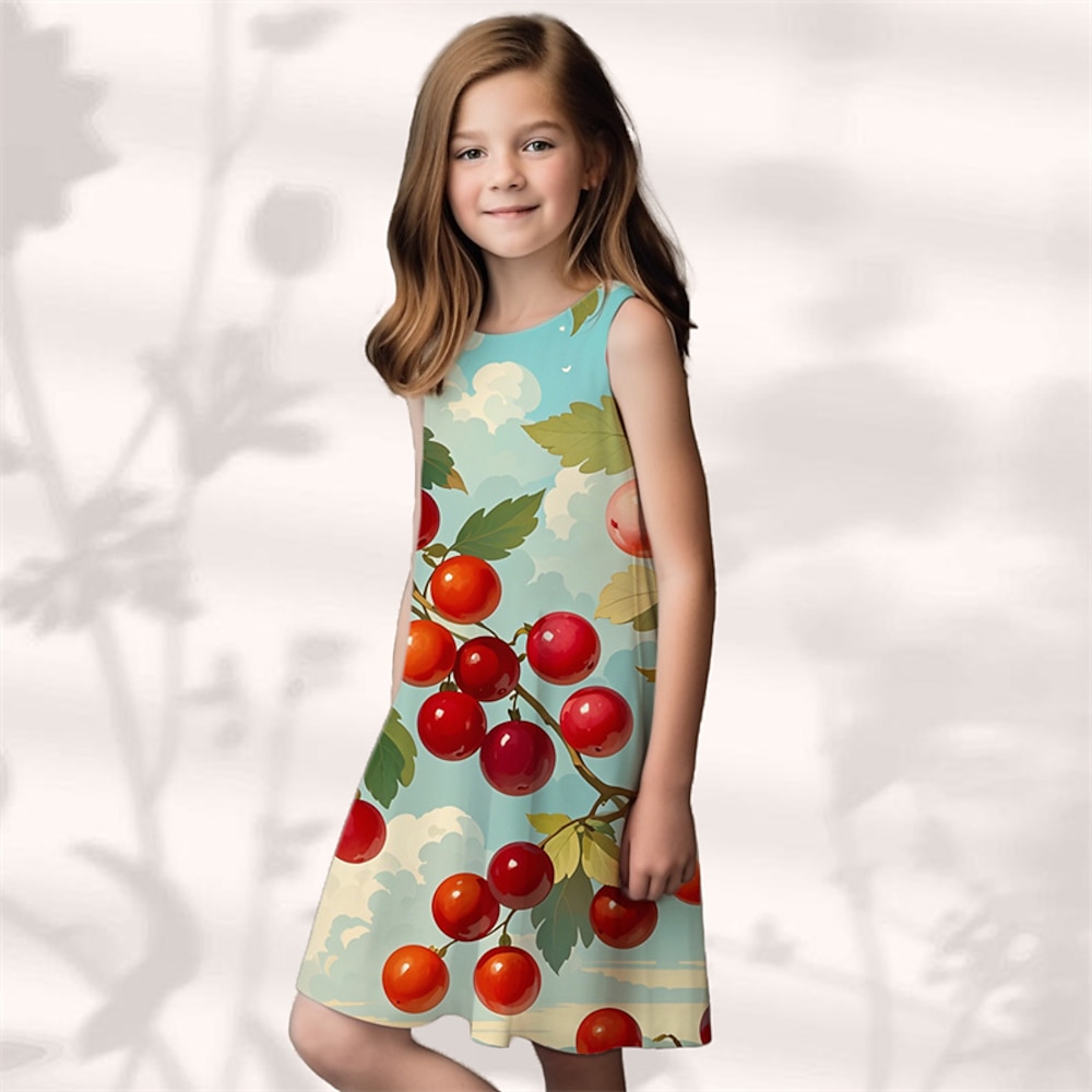 Mädchen' 3D Graphic Blatt Frucht Kleid Ärmellos Sommer Frühling Urlaub Täglich Festtage Prinzessin Schön Süß kinderkleidung 4-12 Jahre Casual kleid A Linie Kleid Knielang Regular Fit Lightinthebox