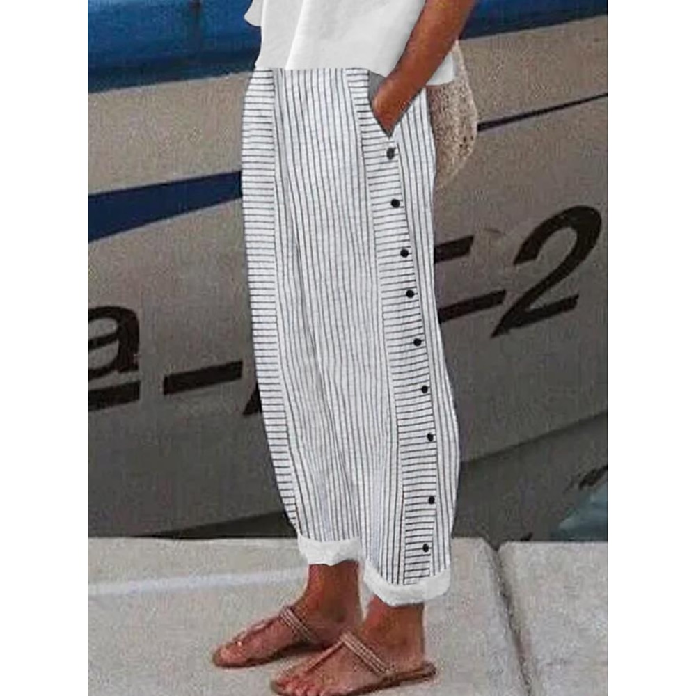 Damen Tapered Hose Chinos Mode Streetwear Volle Länge Hohe Taille Gestreift Tasche Elastischer Bund Bequem Weich Mikroelastisch Outdoor Straße Beige Schwarz Rosa Grün Sommer Frühling Herbst Normale Lightinthebox