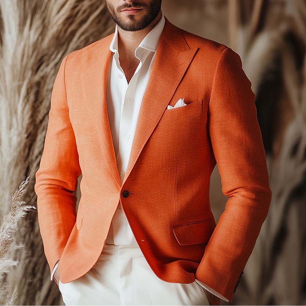 Herren Sport Jacke Leinen-Blazer Modisch Brautkleider schlicht Einfarbig Orange Weite Passform Einreiher - 1 Knopf Lightinthebox