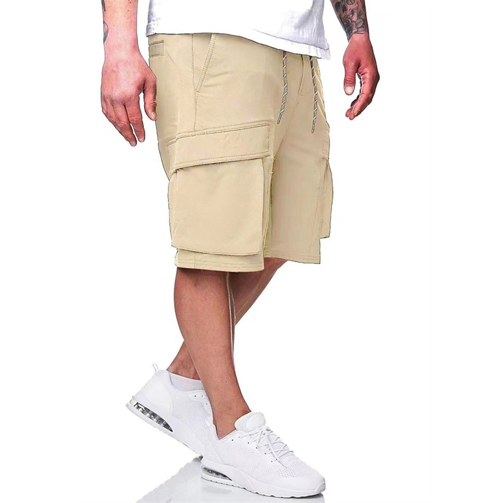 Herren Cargo Shorts Kurze Hosen Shorts Kurze Hosen Sommer-Shorts Kordelzug Elastische Taille Multi Pocket Glatt Komfort tragbar Knielänge Outdoor Sport Täglich Modisch Brautkleider schlicht Schwarz Lightinthebox