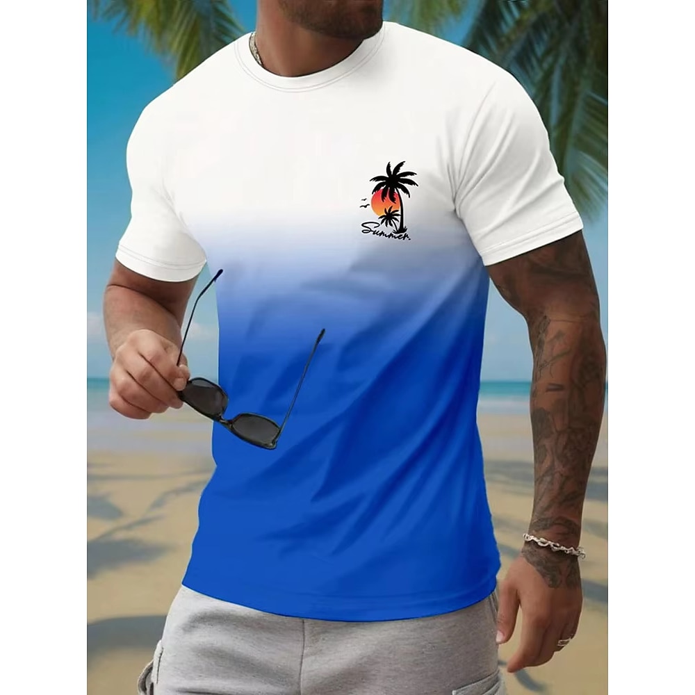 Herren Tee Kurzarm-Shirt T-Shirt Brief drucken Rundhalsausschnitt Urlaub Strasse Kurzarm Bedruckt Ombre-Design Bekleidung Polyester Modisch Designer Lightinthebox