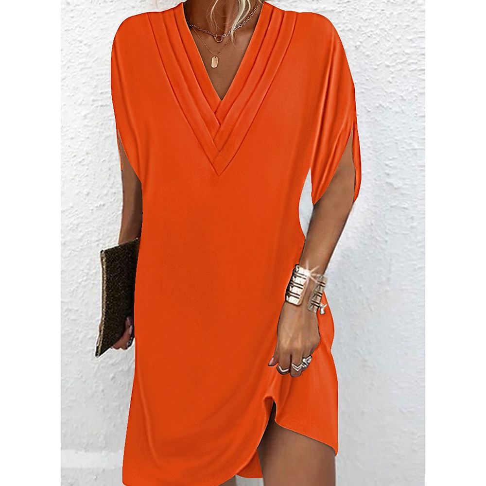 Damen Minikleid Etuikleid Figurbetontes Kleid Basic Brautkleider schlicht Fledermaus Ärmel Arbeit Täglich Regular Fit Glatt Kurzarm V Ausschnitt Rosa Orange Grün Armeegrün Sommer Frühling Lightinthebox