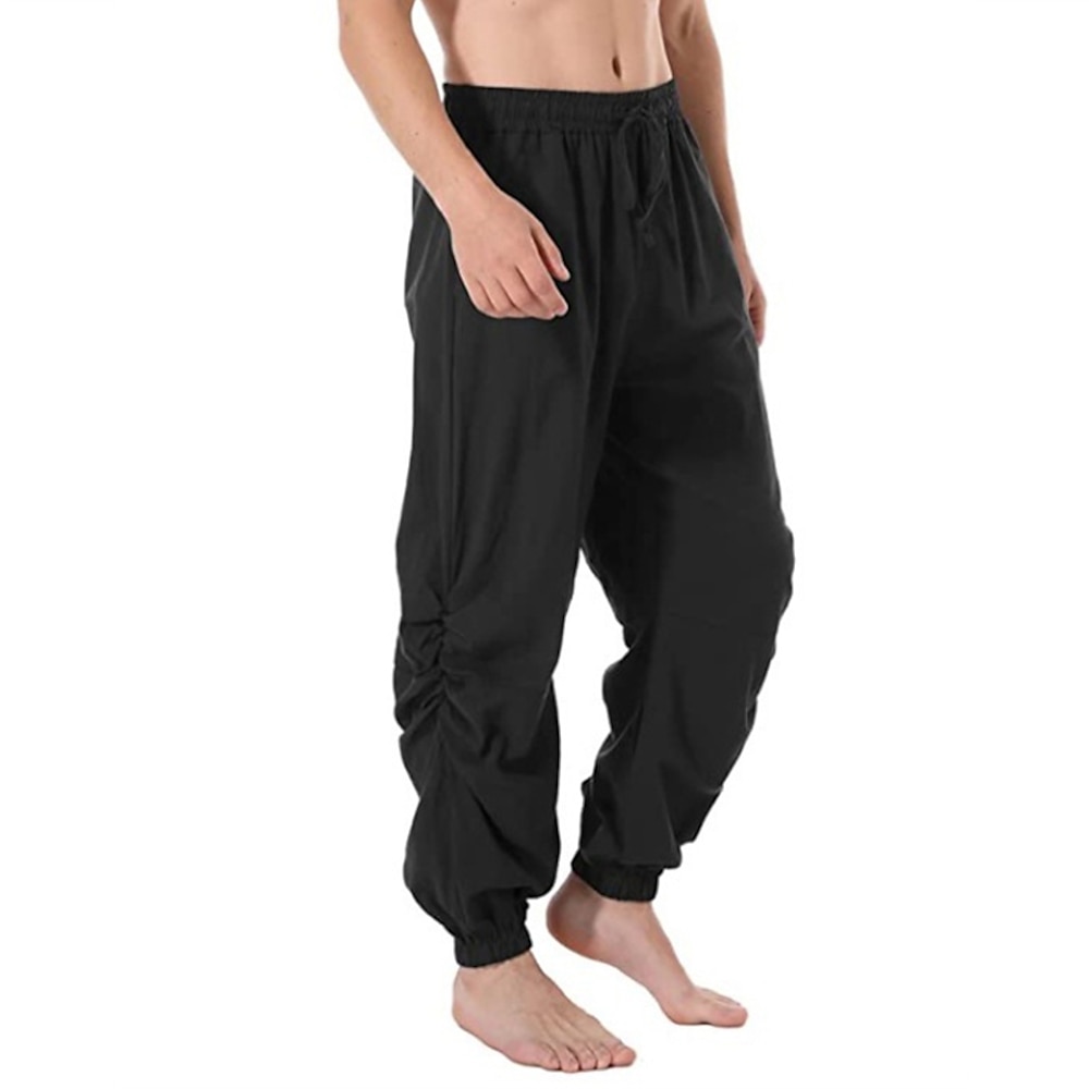 Herren Leinenhose Hose Hosen Strandhose Haremshose Tasche Kordelzug Elastische Taille Glatt Komfort Atmungsaktiv Urlaub Täglich Festtage Hawaiianisch Boho Schwarz Blau Lightinthebox