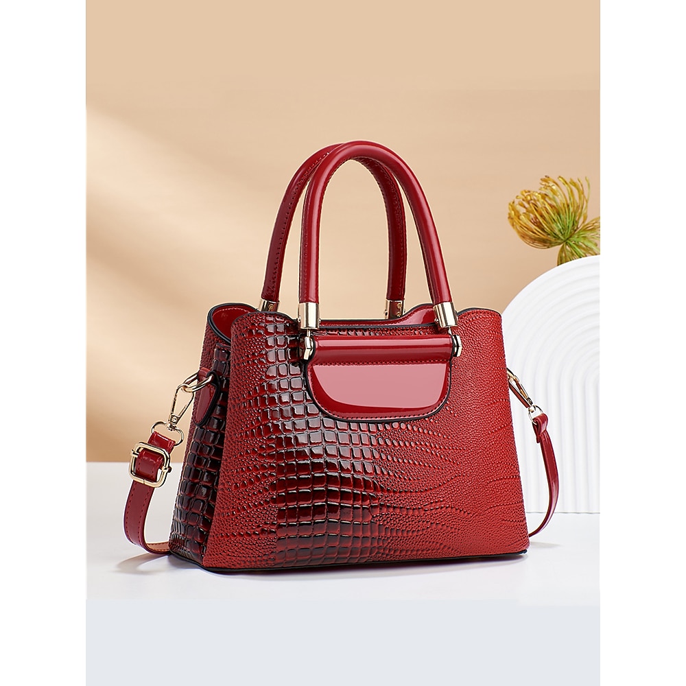 elegante Handtasche aus Kunstleder mit Krokoprägung - stylische Handtasche mit Henkel oben und abnehmbarem Schultergurt, luxuriöse Tragetasche für Damen, perfekt für die Arbeit, Partys und formelle Anlässe schwarz rosa rot Lightinthebox