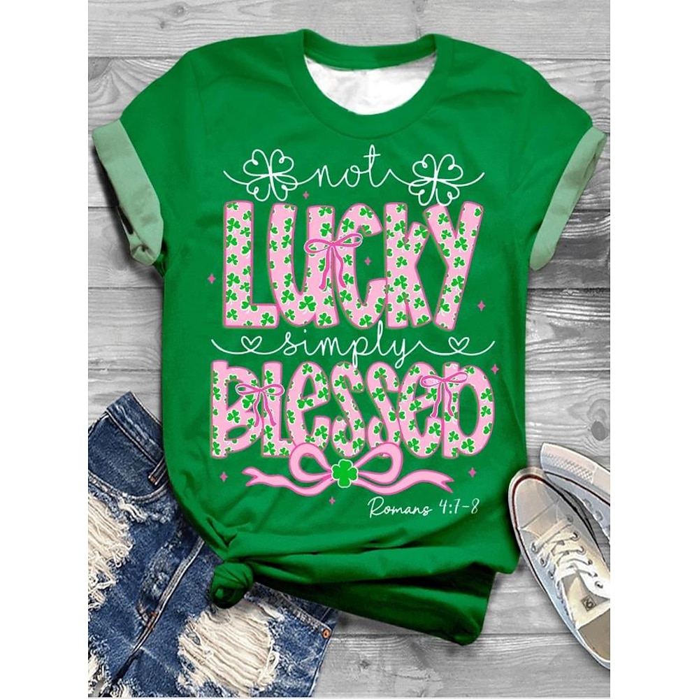 Frauent-Shirt zum St. Patrick's Day T-Shirt Tier Lässig Kurzarm Rundhals Reguläre Tops Täglicher Druck Grün Sommer Lightinthebox