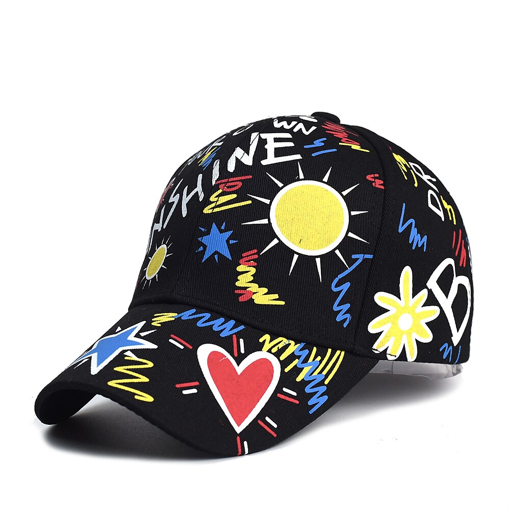 Herren Cap Basecap Sonnenhut Kappe Schwarz Weiß 100% Baumwolle Bedruckt Modisch Brautkleider schlicht Täglich Wochenende Bedruckt Hip-Hop-Graffiti Einstellbar Sonnenschutz Atmungsaktiv Lightinthebox