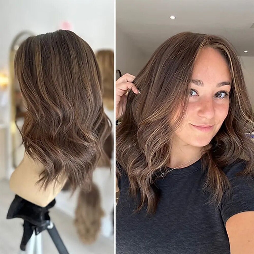 Remy Menschenhaar 5x5 Verschluss 13x4 Spitzenfront Perücke Kurzer Bob Brasilianisches Haar Wellen Hellbraun Perücke 130% 150% Haardichte mit Babyhaar Strähnchen / Balayage-Technik Leimlos Vorgerupft Lightinthebox