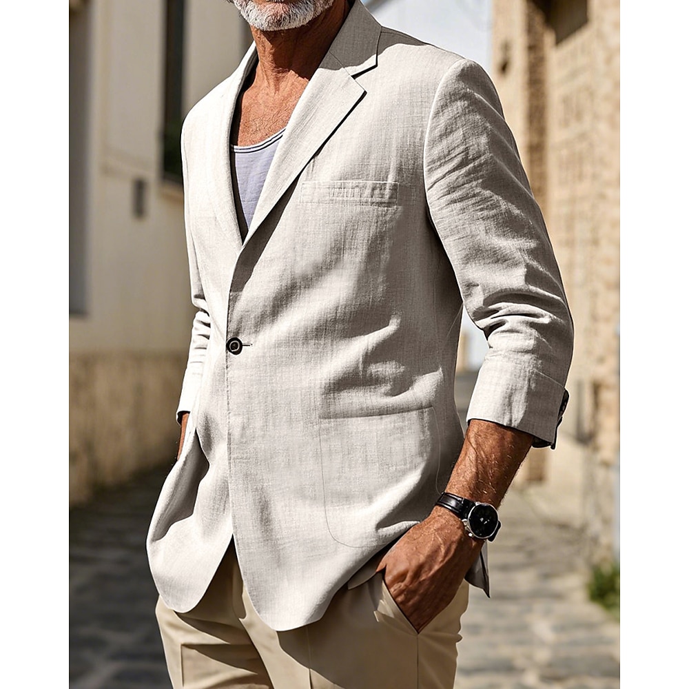 Herren Leinenblazer Blazer Urlaub Ferien Hochzeitsfeier Mode Leicht Frühling Herbst Polyester Leinen Einfach Knöpfe Tasche Bequem Einreihig Ein-Knopf Blazer Schwarz Burgunderrot Dunkelmarine Lightinthebox
