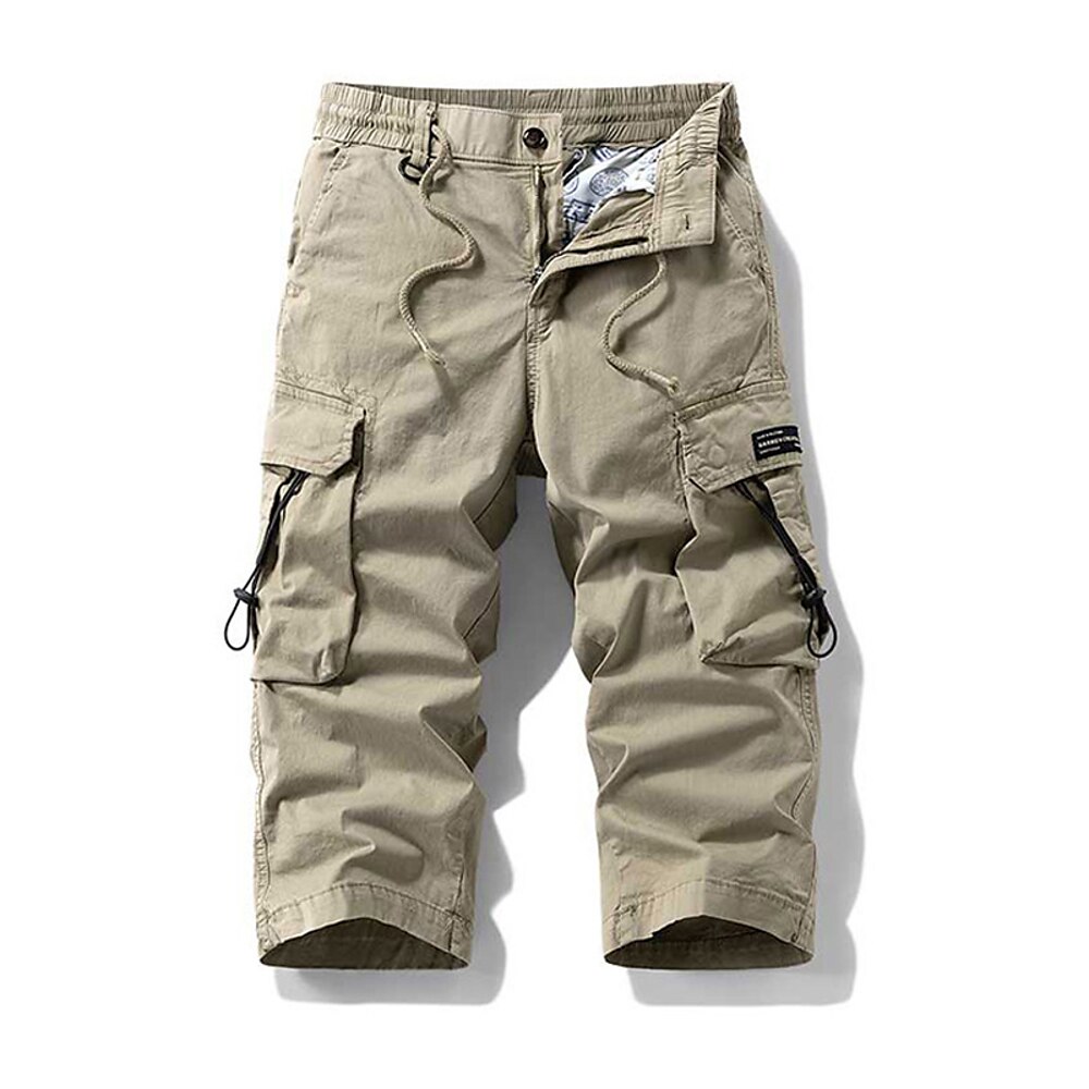 Herren Capri-Cargo-Shorts Caprihose Kordelzug Elastischer Bund Mehrere Taschen Einfach Komfort tragbar Wadenlang Outdoor Sport Täglich Mode Lässig Schwarz Khaki Lightinthebox
