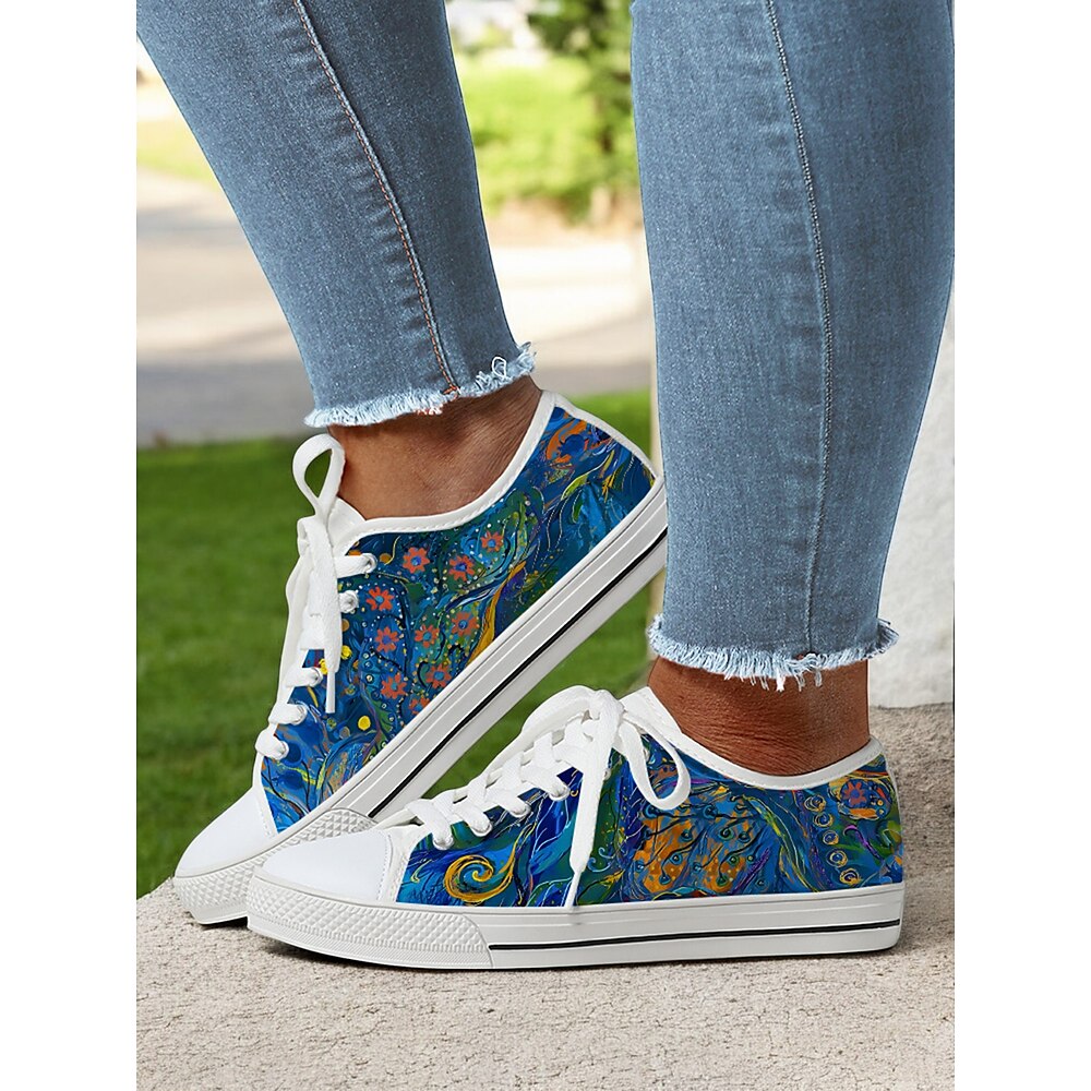 Bunte, künstlerische Schnür-Sneaker für Damen - lässige Canvas-Schuhe mit lebendigem Muster für Frühling und Sommer Lightinthebox