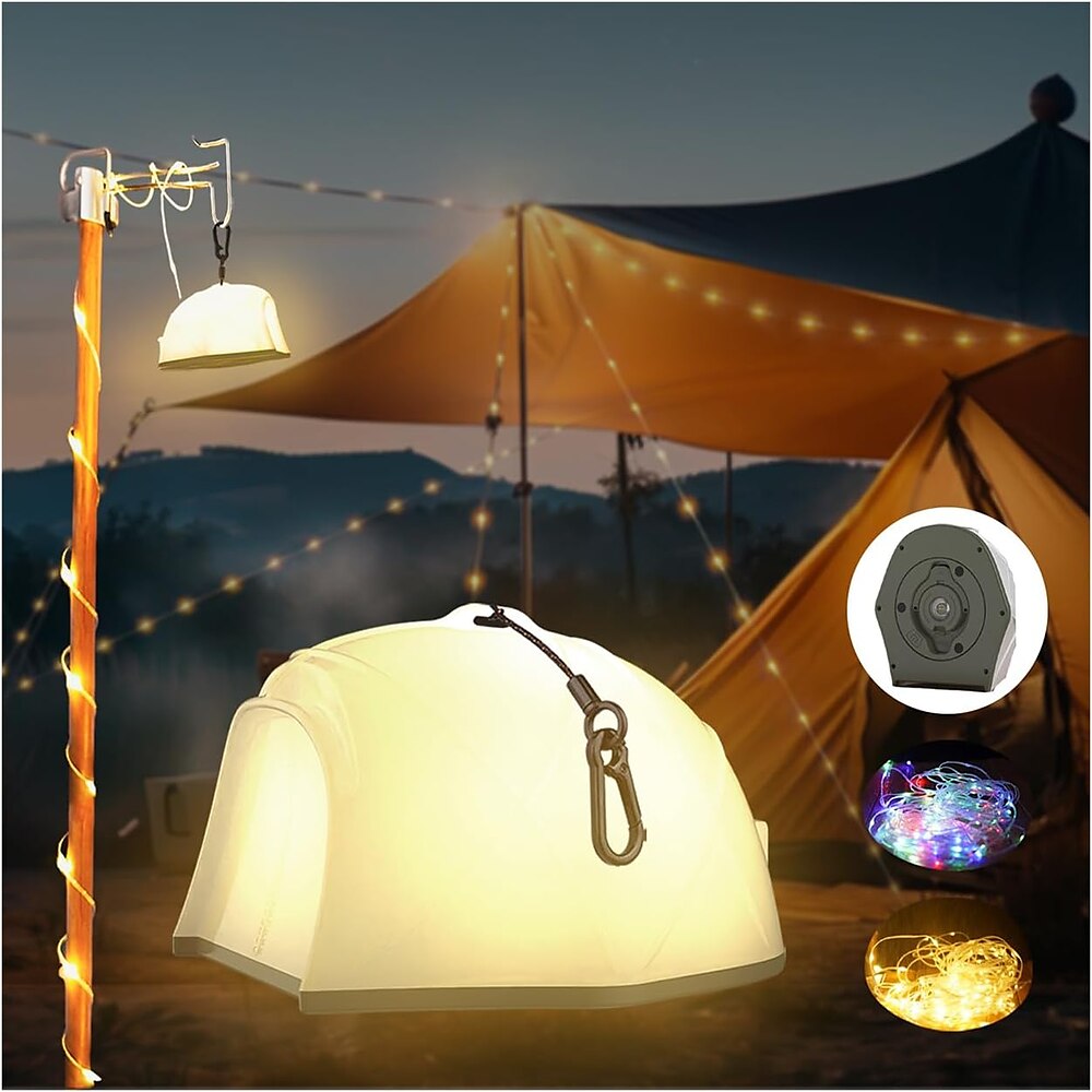 LED-Außenleuchten, Lichterketten, Zeltlichter, schnelle Lagerung, 15 m Camping-Lichterkette mit 9 Modi, wasserdicht, Typ C, 4000 mAh, wiederaufladbar, tragbare LED-Hängelampe für Lightinthebox