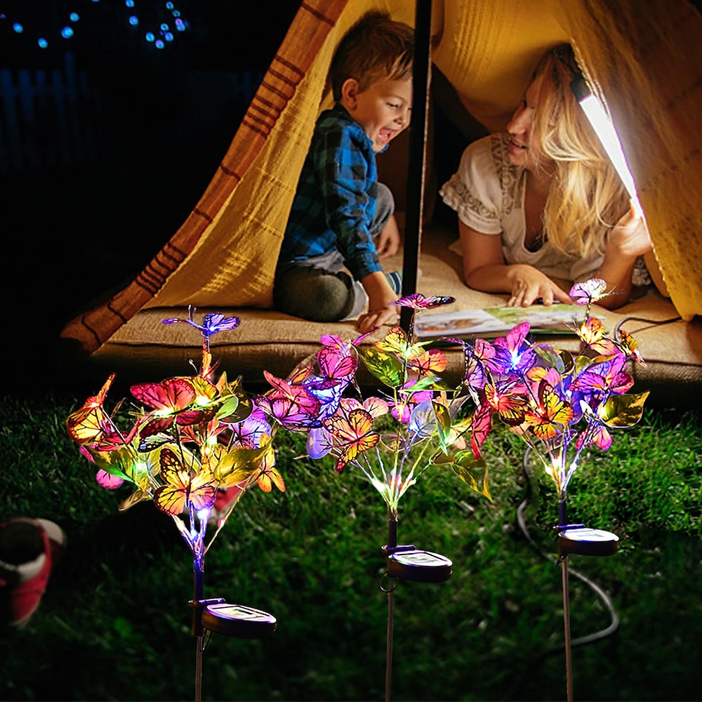 2 Stück Solar-Simulations-Schmetterlings-Plug-in-Leuchten für den Außenbereich, für Innenhof, Garten, Park, Rasen, Weg, Hochzeit, Festival, Party, Camping, Atmosphäre, dekorative Lichter Lightinthebox