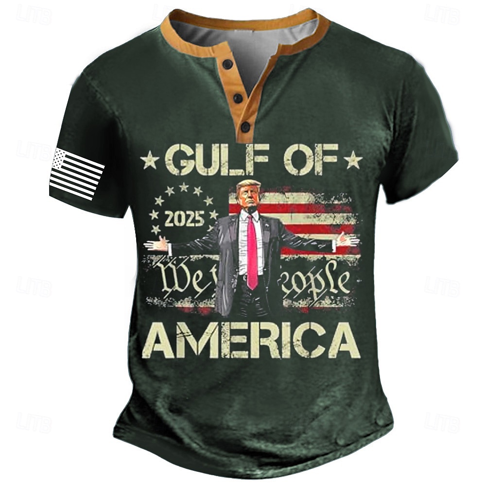Herren Lustig Trumpf T Shirt Henley Hemd Kurzarm Designer Retro Vintage Straße Lässig Täglich Sommer Frühling Armee-Grün Schwarz Marineblau Henley Henley T-Shirt Lightinthebox