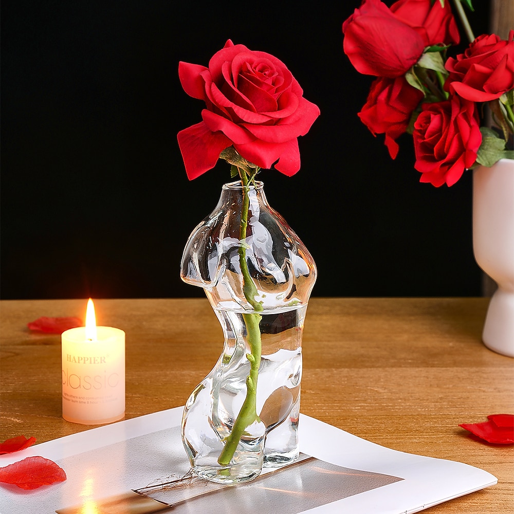 transparente Glasvase mit weiblichem Körper - künstlerische Blumenvase mit menschlicher Figur, einzigartiger Hydrokultur-Übertopf für Wohnzimmer, Wohndekor, Eingangsbereich Bücherregal-Display Lightinthebox