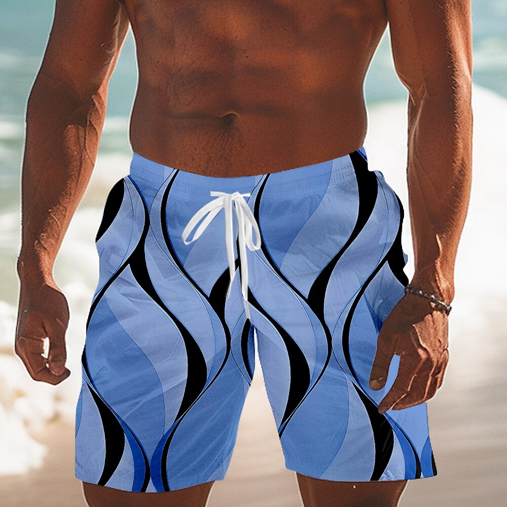 Herren Geometrisch Linie Badeshorts Boardshorts Badeshorts Sommer-Shorts Mittlere Taillenlinie Strassenmode Hawaiianisch Urlaub Kordelzug Mesh-Futter Elastische Taille Designer Bekleidung Lightinthebox