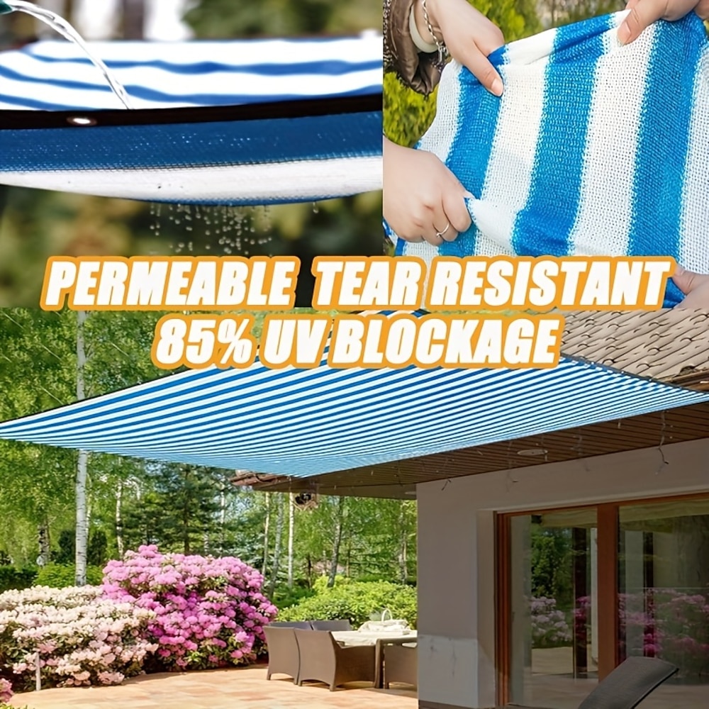 1 Stück blau-weißes Sonnenschutznetz, rechteckiges Schattentuch für Gewächshäuser mit Loch, Polyester, 81-90 % Beschattungsgrad, Verdunkelung für Gartenpflanzen, Spalier, Autoabdeckung Lightinthebox