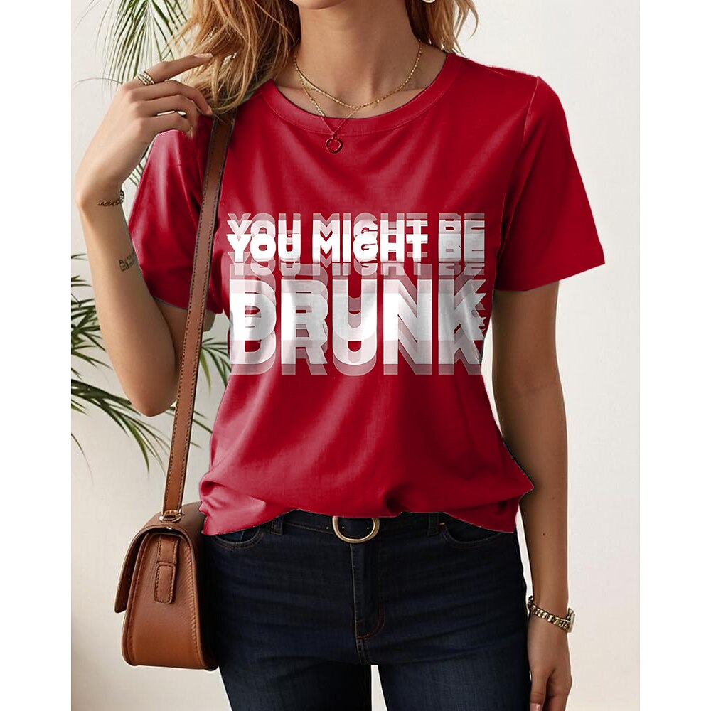 Damen T Shirt Grafik Buchstabe Stilvoll Lässig Kurzarm Rundhals Normale Oberteile Täglich Wochenende Druck Schwarz Rote Blau Dunkelgrün Fuchsie Sommer Frühling Lightinthebox