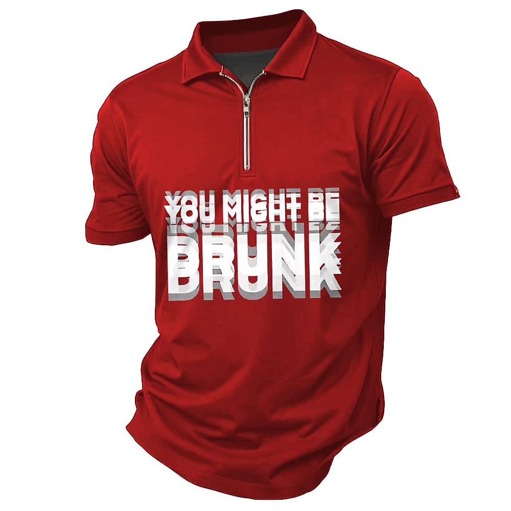 Herren Sommer Text Poloshirts mit Reißverschluss Kurzarm Polo-Shirts Hemden mit Kragen Lässig Outdoor Athleisure 3D-Druck Schwarz Rote Dunkelgrün Lightinthebox