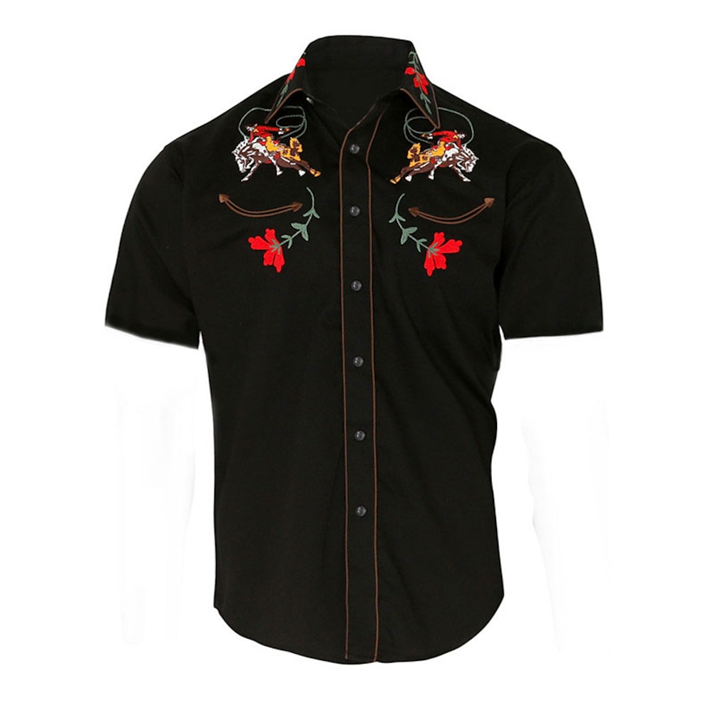 Herren Blumen Grafik-Drucke Hemd Westernhemd Cowboy-Shirt Kurzarm Modisch Strassenmode Designer Outdoor Strasse Täglich Sommer Frühling Umlegekragen Bedruckt Schwarz Gelb Blau Purpur Grau Lightinthebox