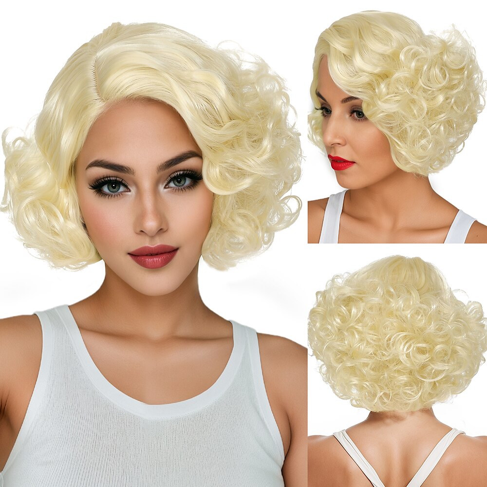 Synthetische Perücken Lockig Gewellt Asymmetrisch Gerader Pony Maschinell hergestellt Perücke 12 Zoll A1 Synthetische Haare Damen Klassisch Bequem Farbverläufe Blond Lightinthebox