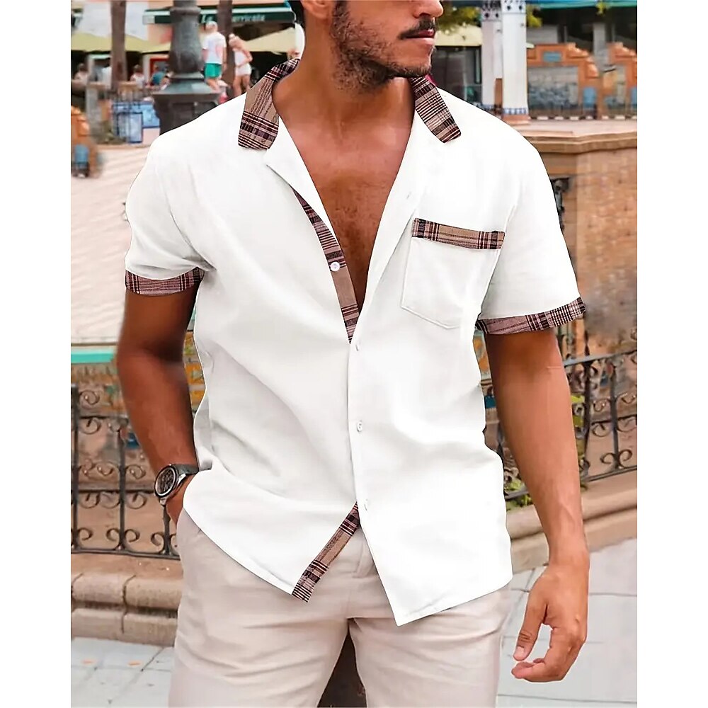 Herren Hemd Sommerhemd Freizeithemd Strandhemd Knopfhemd Hellrosa Schwarz Weiß Wein Dunkelmarine Kurzarm Einfach Revers Urlaub Hawaiianisch Bekleidung Baumwollmischung Mode Lässig Bequem Lightinthebox
