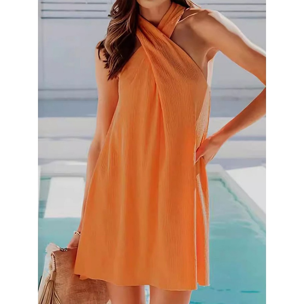 Damen Minikleid Freizeitkleid Sommerkleid Neckholder-Kleid Mode Klassisch Modern Täglich Strand Wochenende Normale Passform Einfach Ärmellos Neckholder Orange Sommer Lightinthebox