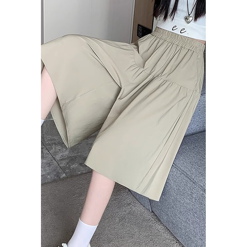 Damen Weites Bein Shorts Mode Streetwear Knielang Natürliche Taille Einfach Tasche Elastischer Bund Atmungsaktivität Bequem Mikroelastisch Urlaub Straße Schwarz Khaki Beige Sommer Normale Passform Lightinthebox