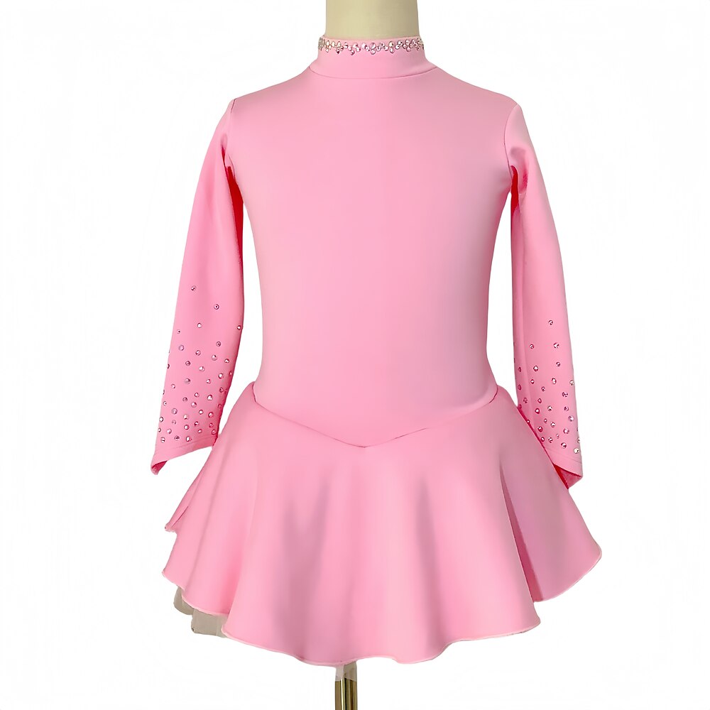 Eiskunstlaufkleid Damen Mädchen Eislaufen Kleid Schwarz Rosa Daumenloch Netzstoff Spandex Dehnbar Training Übung Professionell Eiskunstlaufkleidung Thermowarm Klassisch Kristall / Strass Langarm Lightinthebox