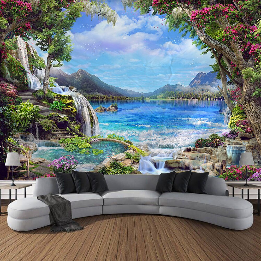 verträumte Meerwasser Pflanze Landschaft hängen Wandteppich Kunst große Wandteppich Wandbild Dekor Fotografie Hintergrund Decke Vorhang Haus Schlafzimmer Wohnzimmer Dekoration Lightinthebox