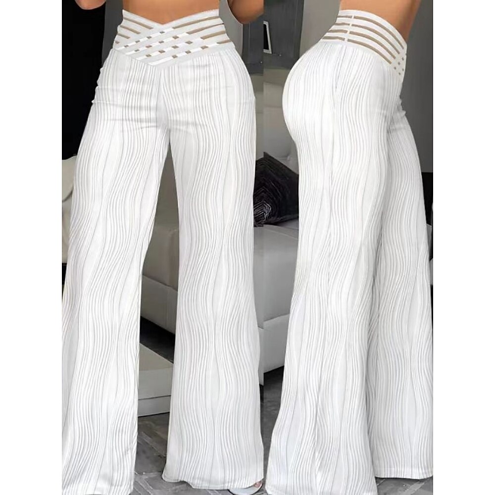 Damen Weites Bein Chinos Mode Streetwear Volle Länge Hohe Taille Einfach Elastischer Bund Loch Bequem Weich Mikroelastisch Outdoor Straße Schwarz Weiß Gelb Blau Sommer Frühling Normale Passform Lightinthebox