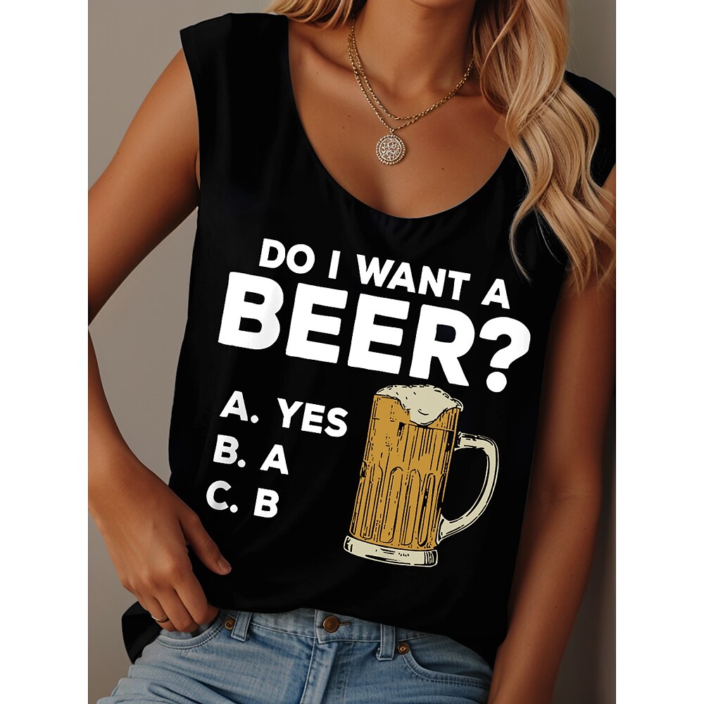 Damen Camisole-Tanktop Grafik Buchstabe Graffiti Lässig Ärmellos Rundhalsausschnitt Normale Oberteile Täglich Druck Schwarz Weiß Rosa Blau Purpur Sommer Drunk Beer Lightinthebox