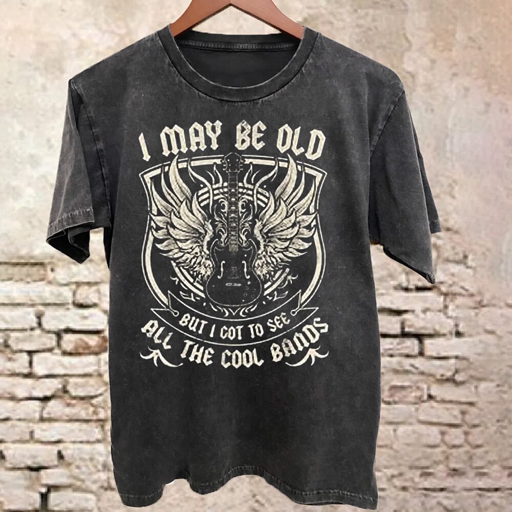 Herren Vintage Gitarre T-Shirt Gewaschenes Hemd Baumwolle Kurzarm Grafik Hemd Schwarz Bequemes T-Shirt Straße Täglich Modedesigner-Kleidung Lightinthebox